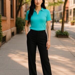 GOLD CROWN By LEROY Women’s XL Marin Aqua Short Sleeve Pointed Collar Knit Tops